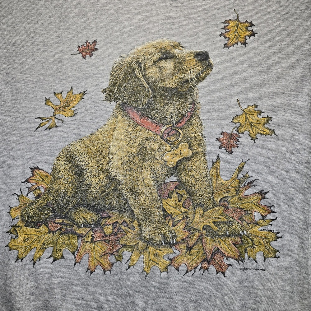 Vtg 90s Golden Retriever Dog Autumn Leaves Sweatshirt Medium Tultex USA Fleece.. - Picture 2 of 8